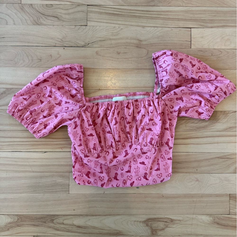Pink Crop Top with Heart Pattern